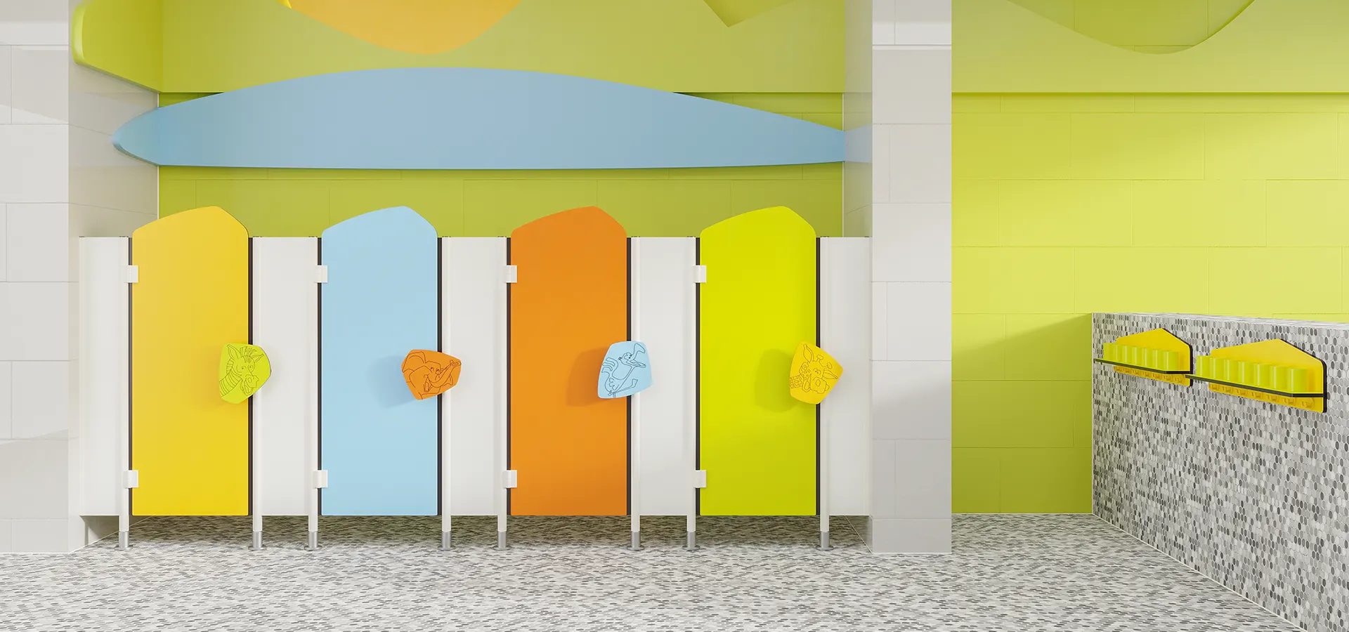 WC partitions and interior for kindergartens