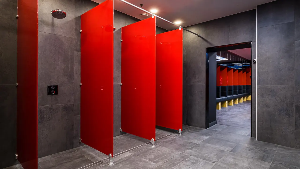 Shower partitions for office and commercial buildings